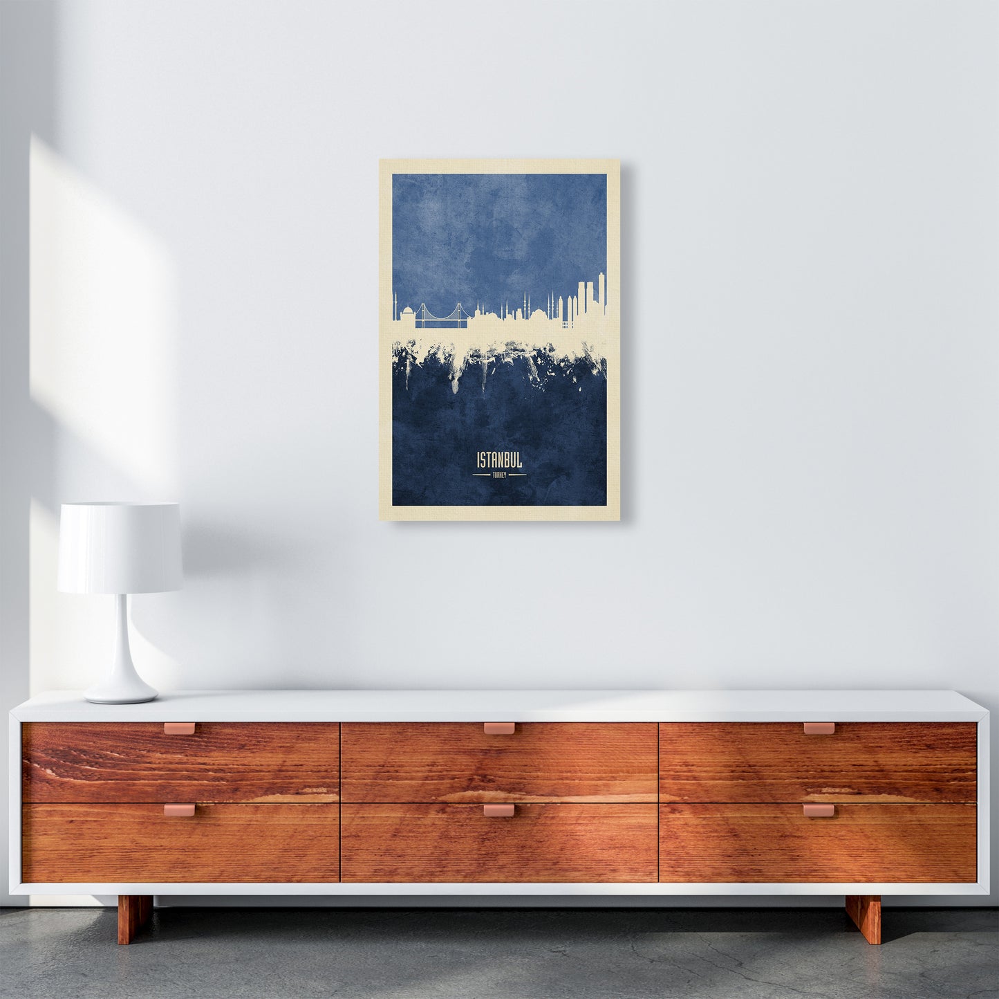 Istanbul Turkey Skyline Portrait Navy Art Print by Michael Tompsett A2 Canvas