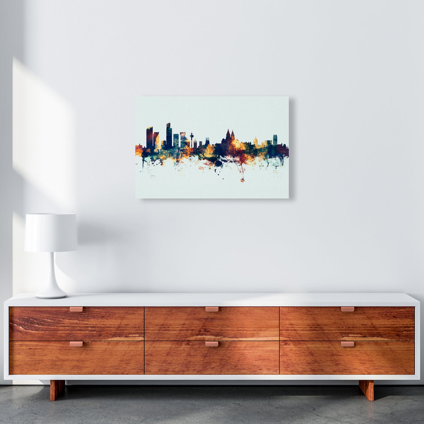 Liverpool England Skyline Blue Orange Art Print by Michael Tompsett A2 Canvas