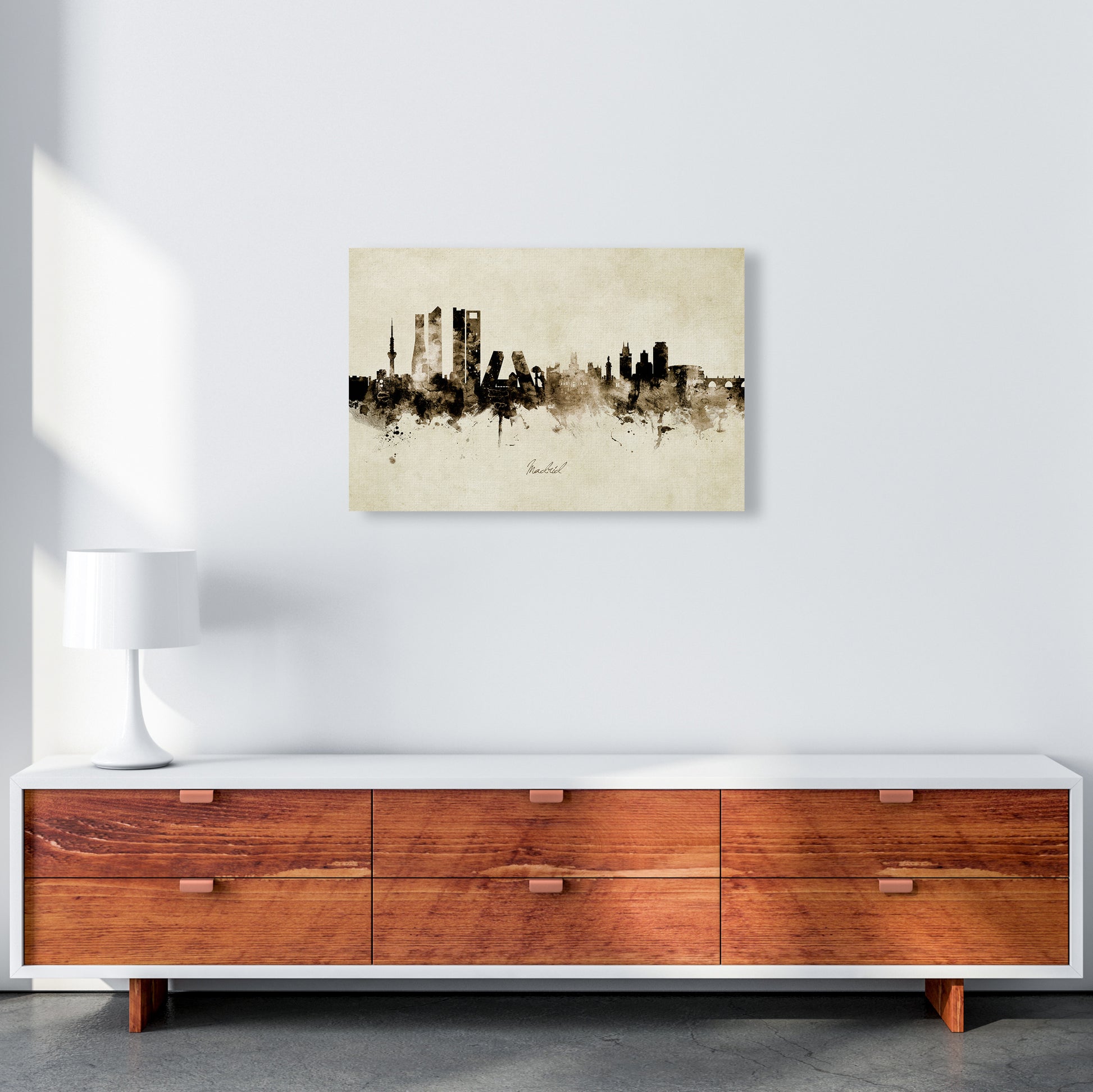 Madrid Spain Skyline Vintage Art Print by Michael Tompsett A2 Canvas