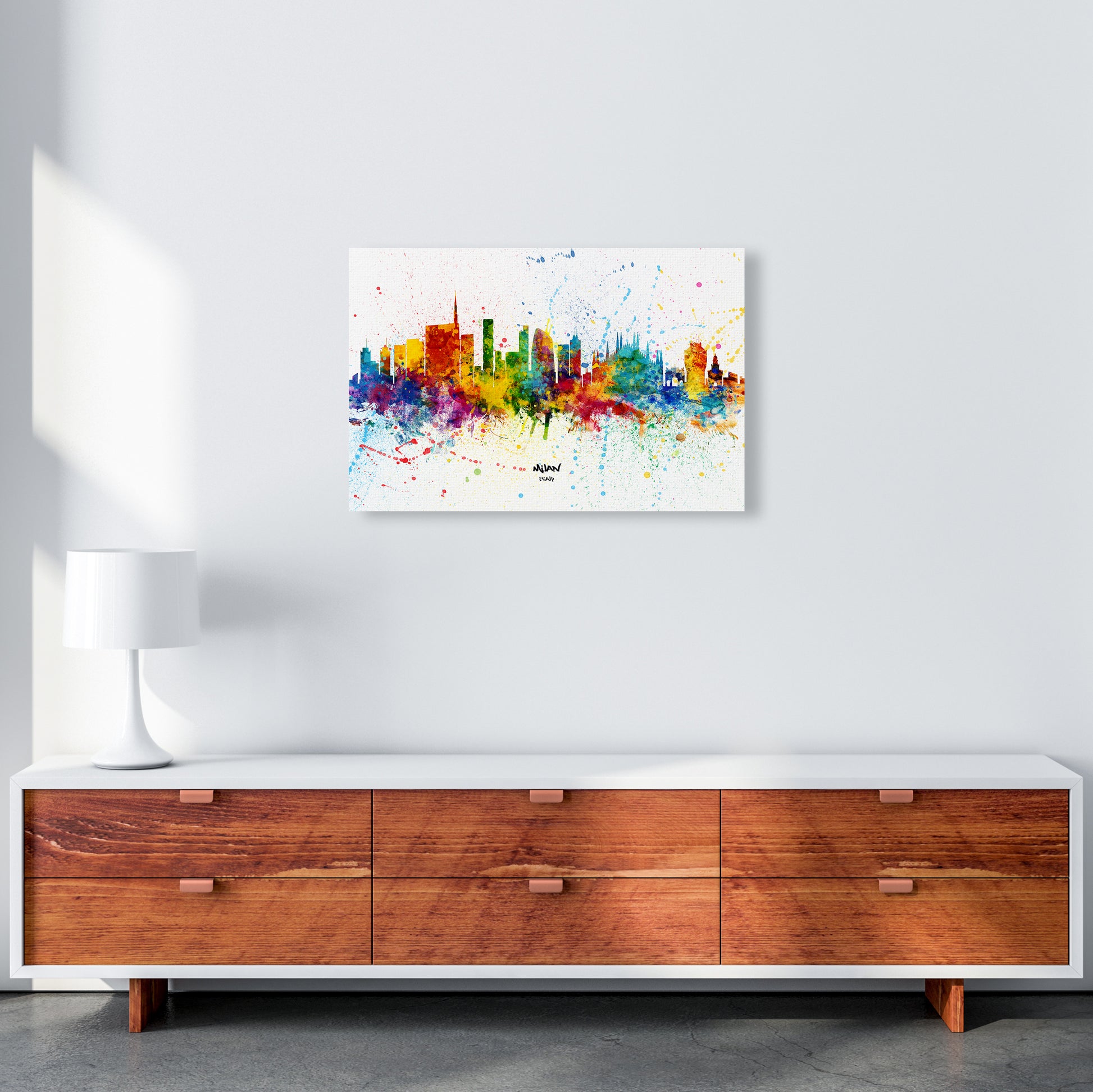 Milan Italy Skyline Splash Art Print by Michael Tompsett A2 Canvas