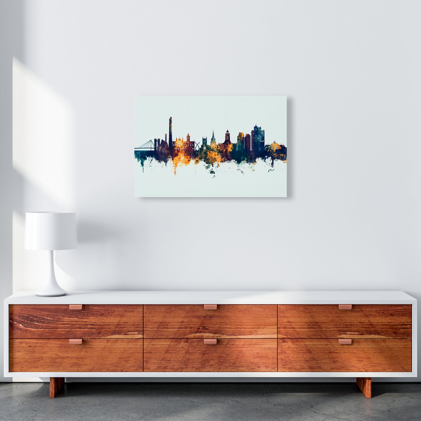 Northampton England Skyline Blue Orange Art Print by Michael Tompsett A2 Canvas