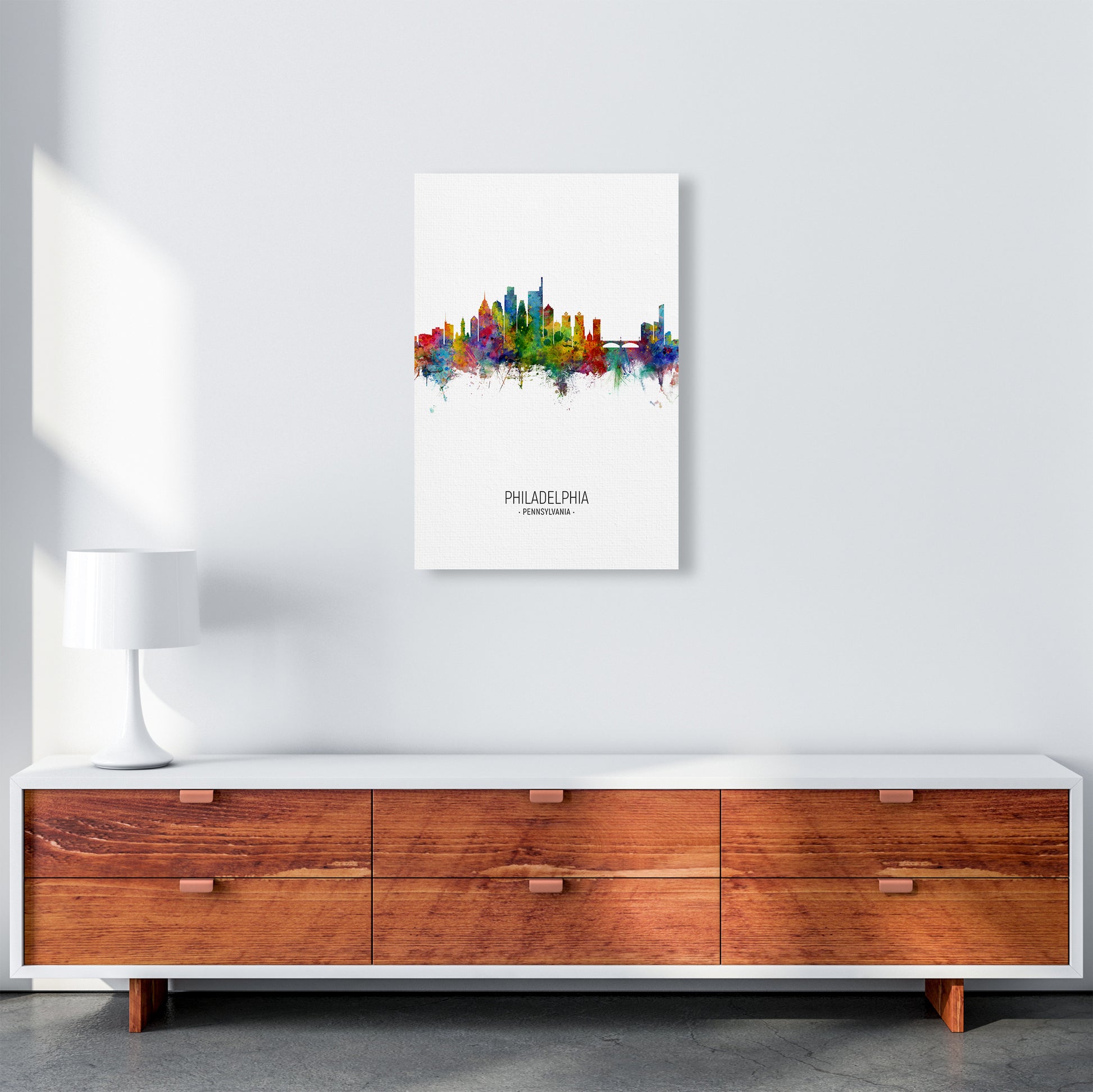 Philadelphia Pennsylvania Skyline Portrait Art Print by Michael Tompsett A2 Canvas