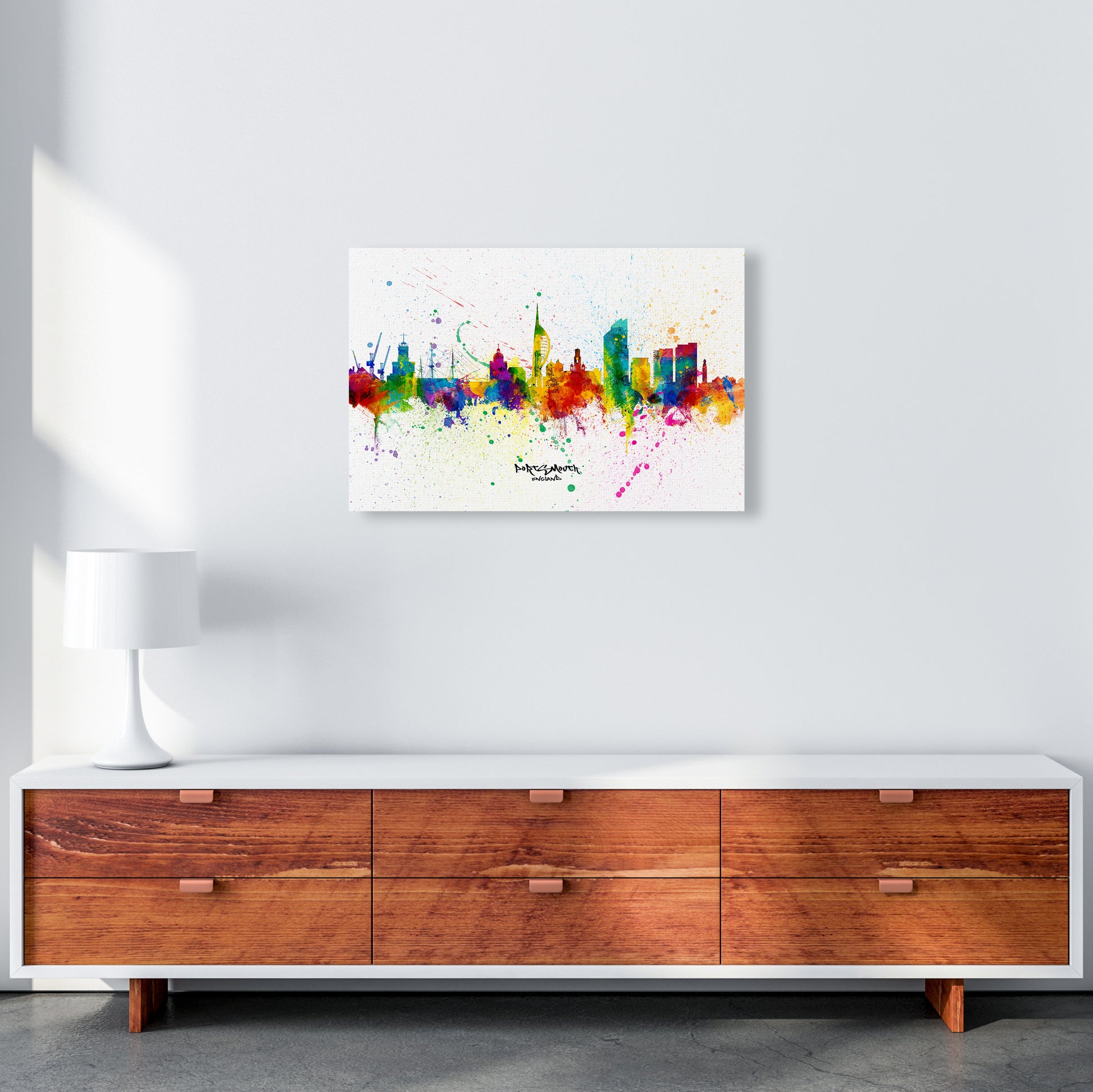 Portsmouth England Skyline Splash Art Print by Michael Tompsett A2 Canvas