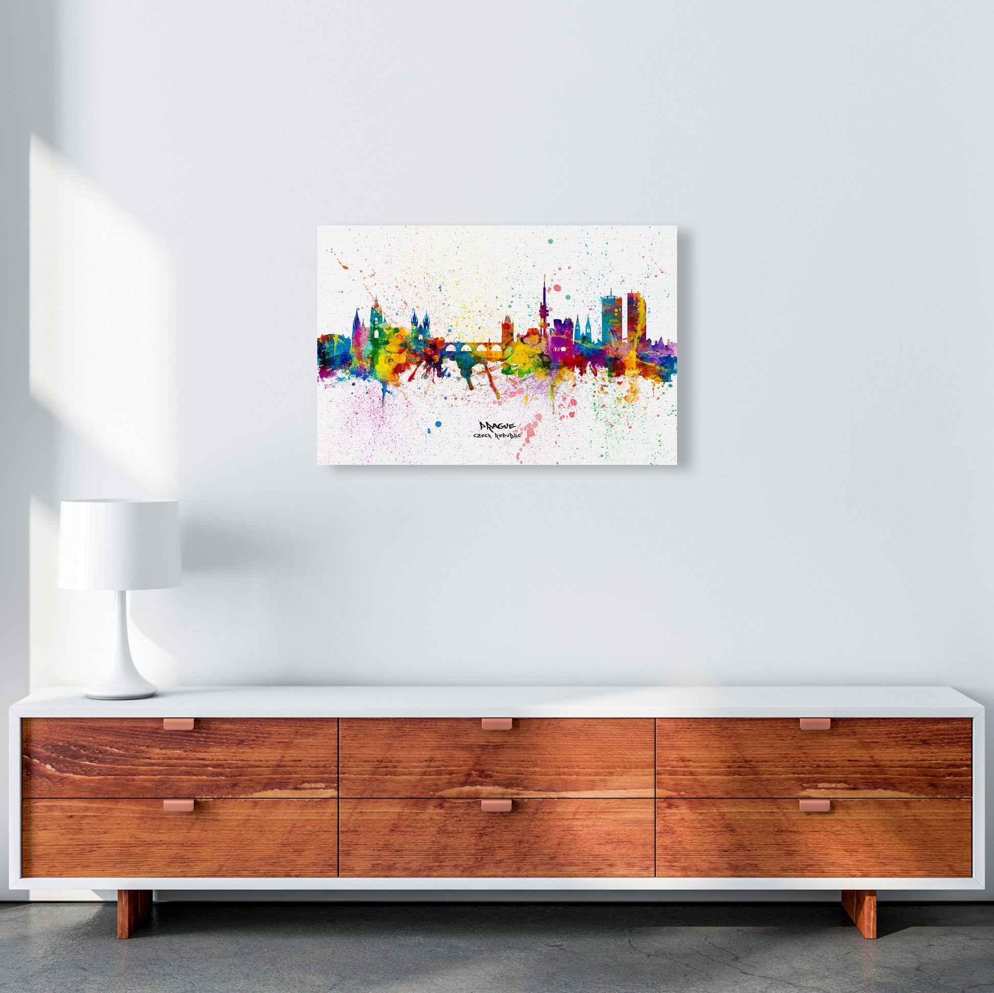 Prague Czech Republic Skyline Splash Art Print by Michael Tompsett A2 Canvas
