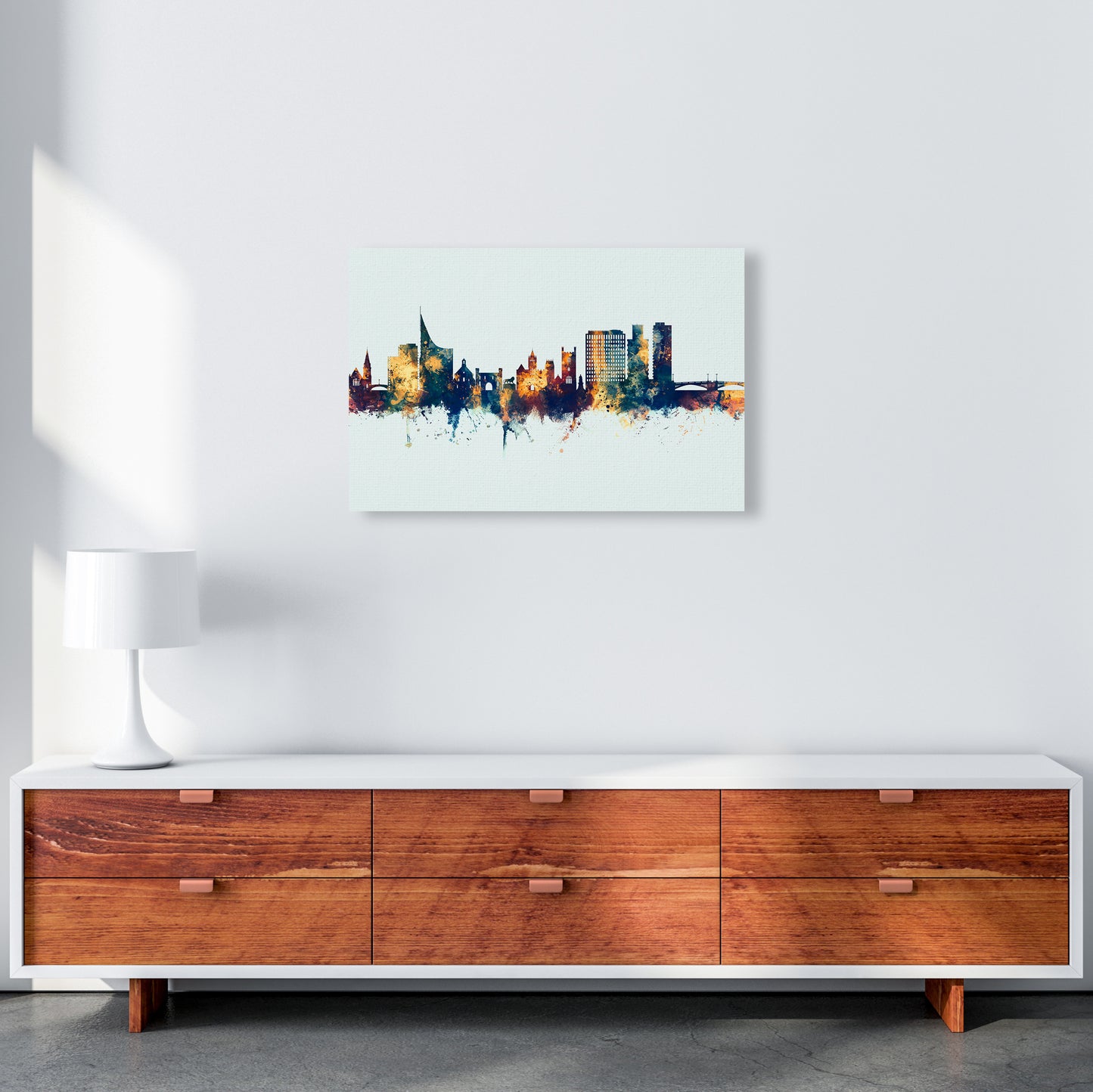 Reading England Skyline Blue Orange Art Print by Michael Tompsett A2 Canvas