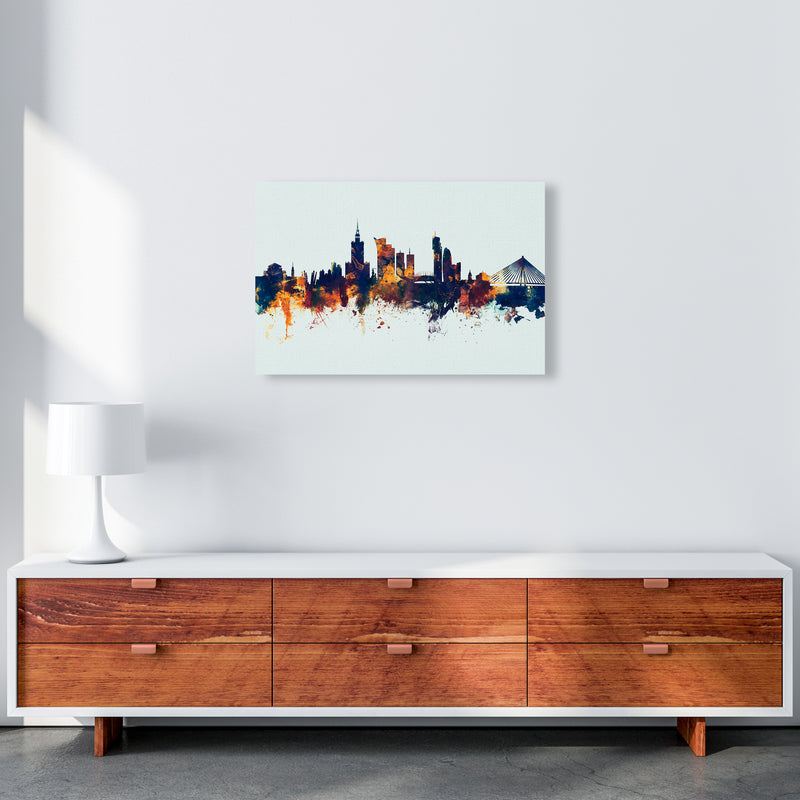 Warsaw Poland Skyline Blue Orange Art Print by Michael Tompsett A2 Canvas