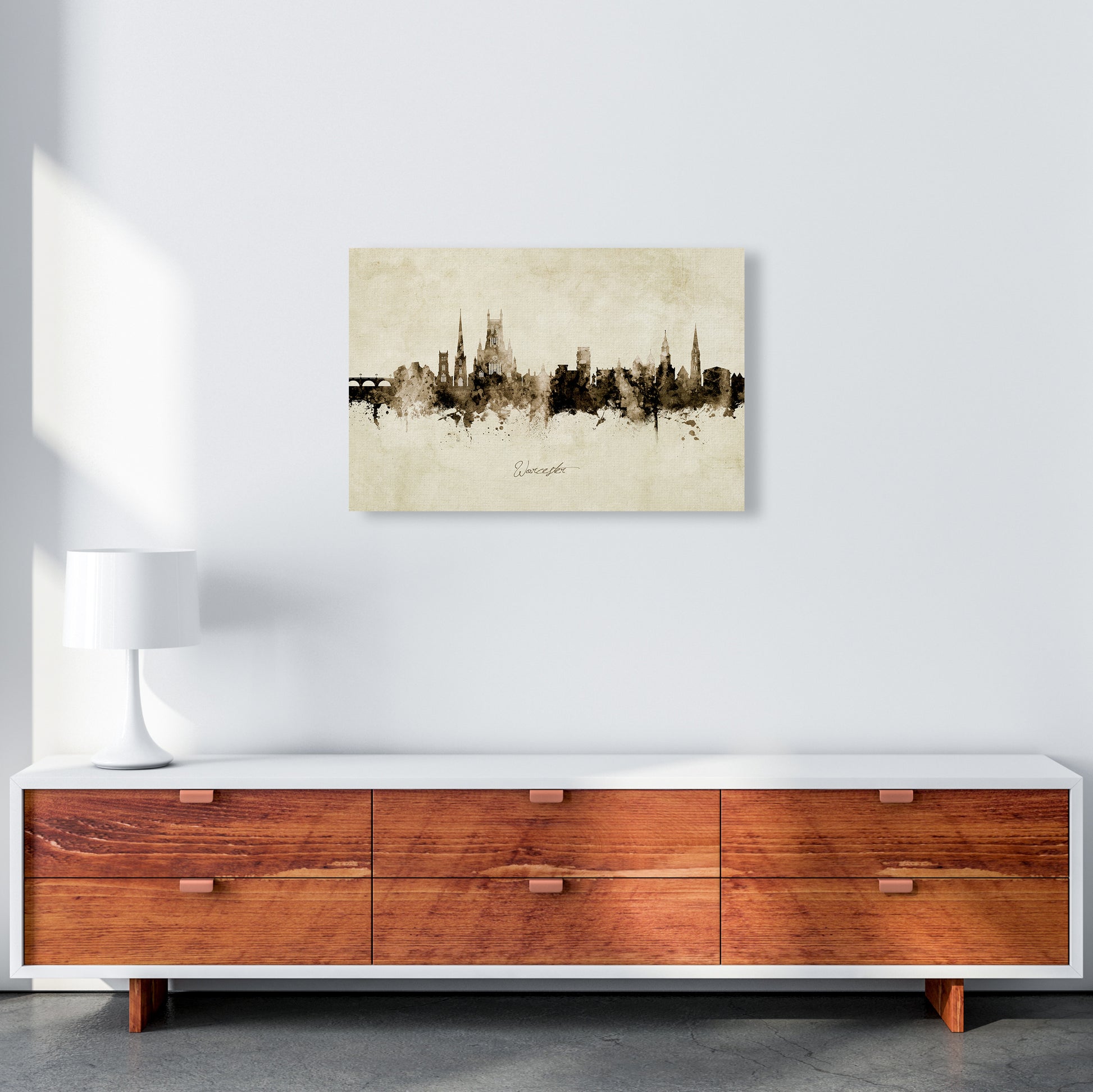 Worcester England Skyline Vintage Art Print by Michael Tompsett A2 Canvas