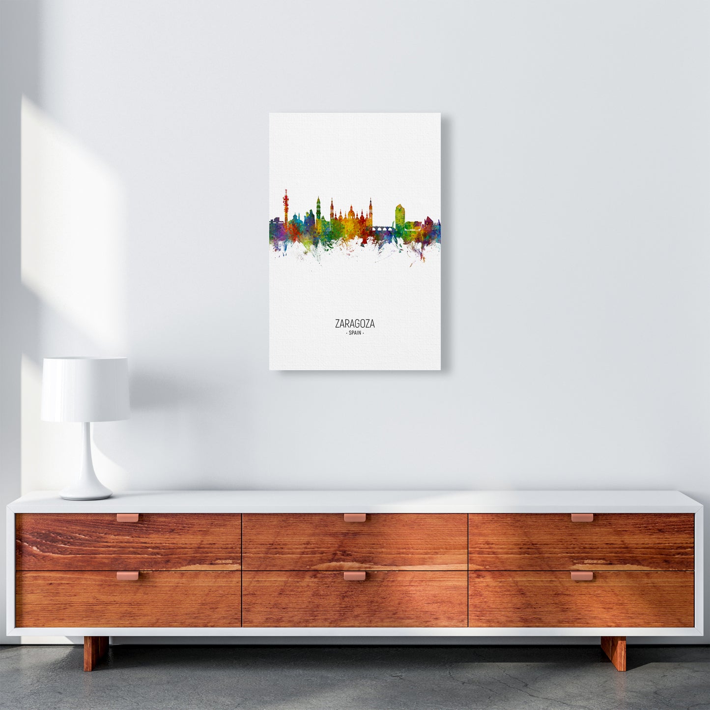 Zaragoza Spain Skyline Portrait Art Print by Michael Tompsett A2 Canvas