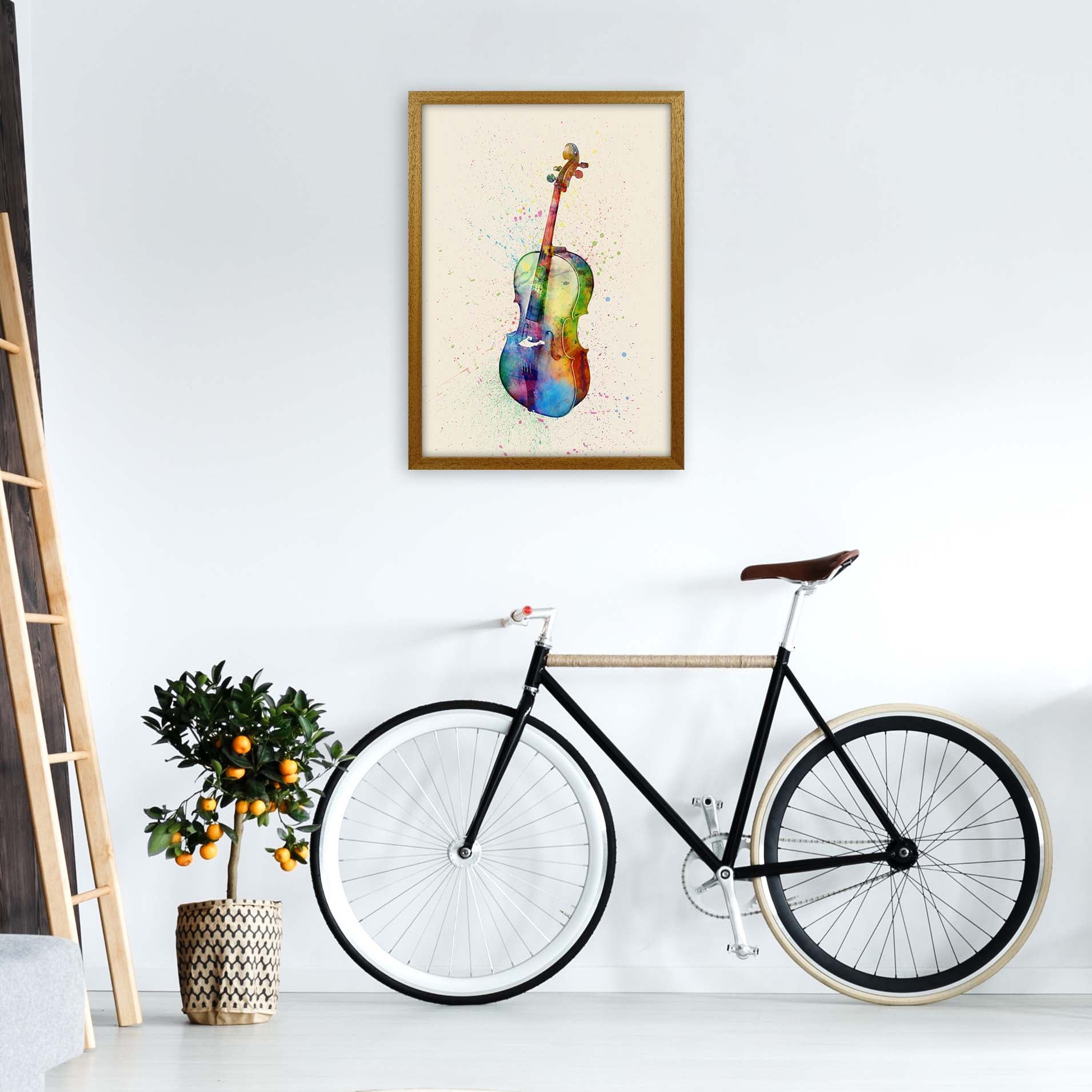 Cello Watercolour Multi-Colour Art Print by Michael Tompsett A2 Print Only
