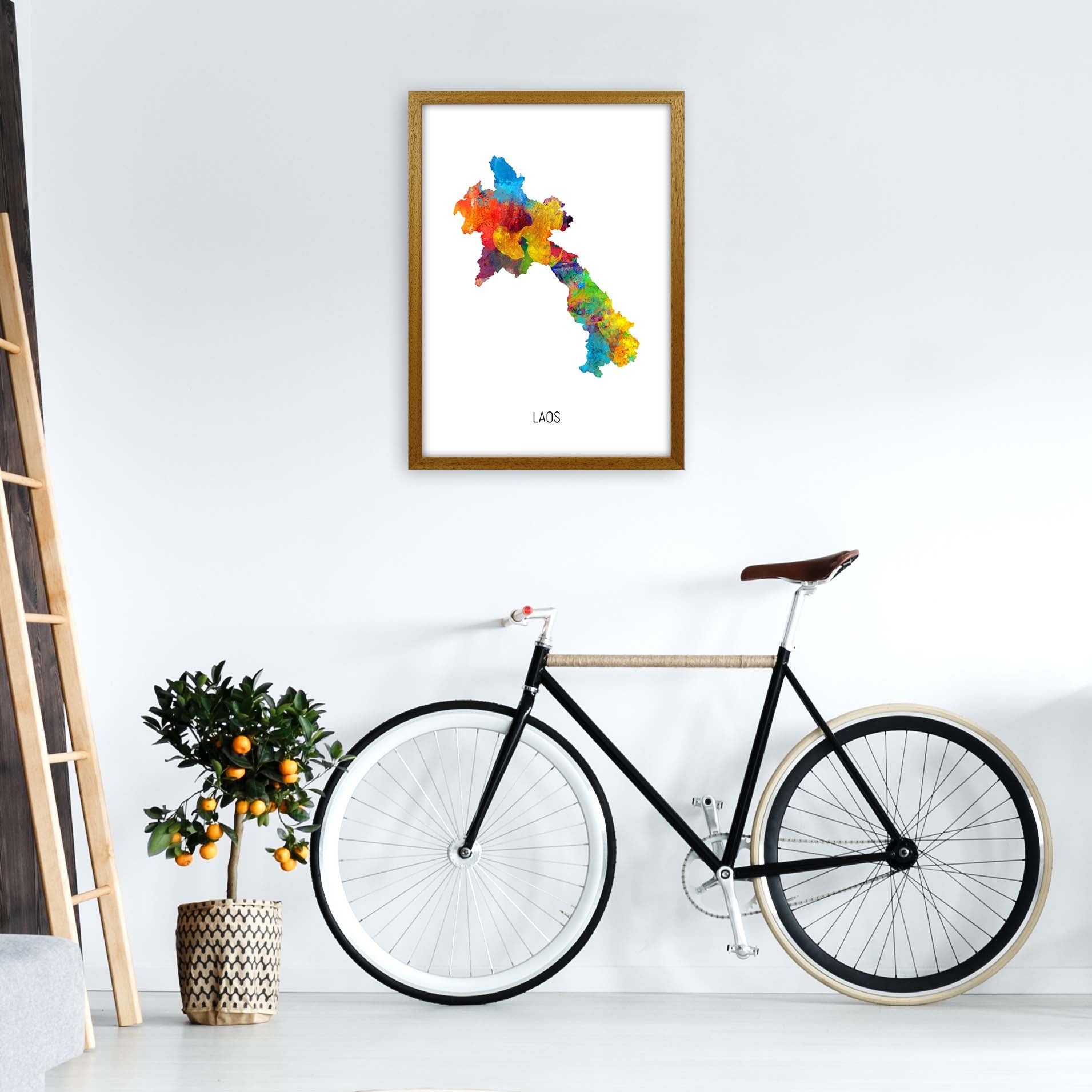 Laos Watercolour Map Art Print by Michael Tompsett A2 Print Only