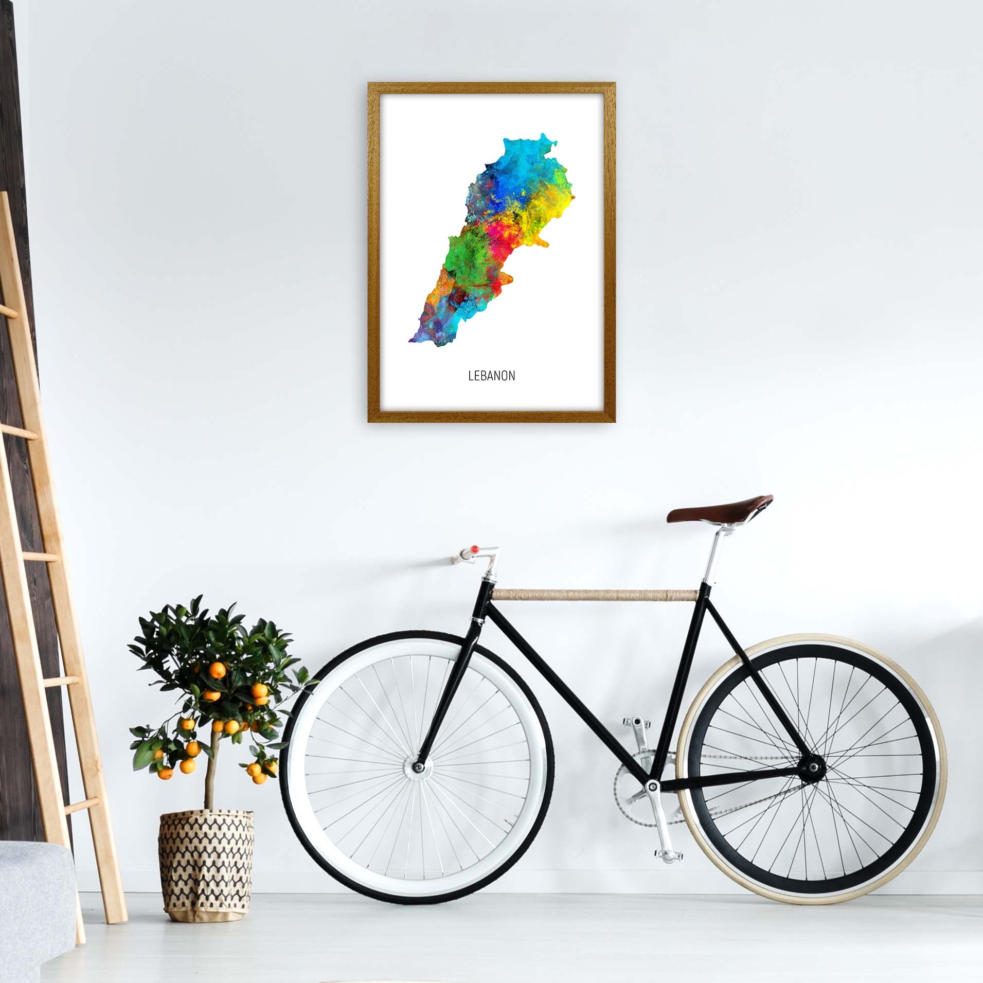 Lebanon Watercolour Map Art Print by Michael Tompsett A2 Print Only