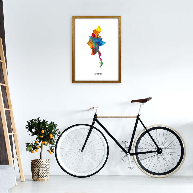 Myanmar Watercolour Map Art Print by Michael Tompsett A2 Print Only