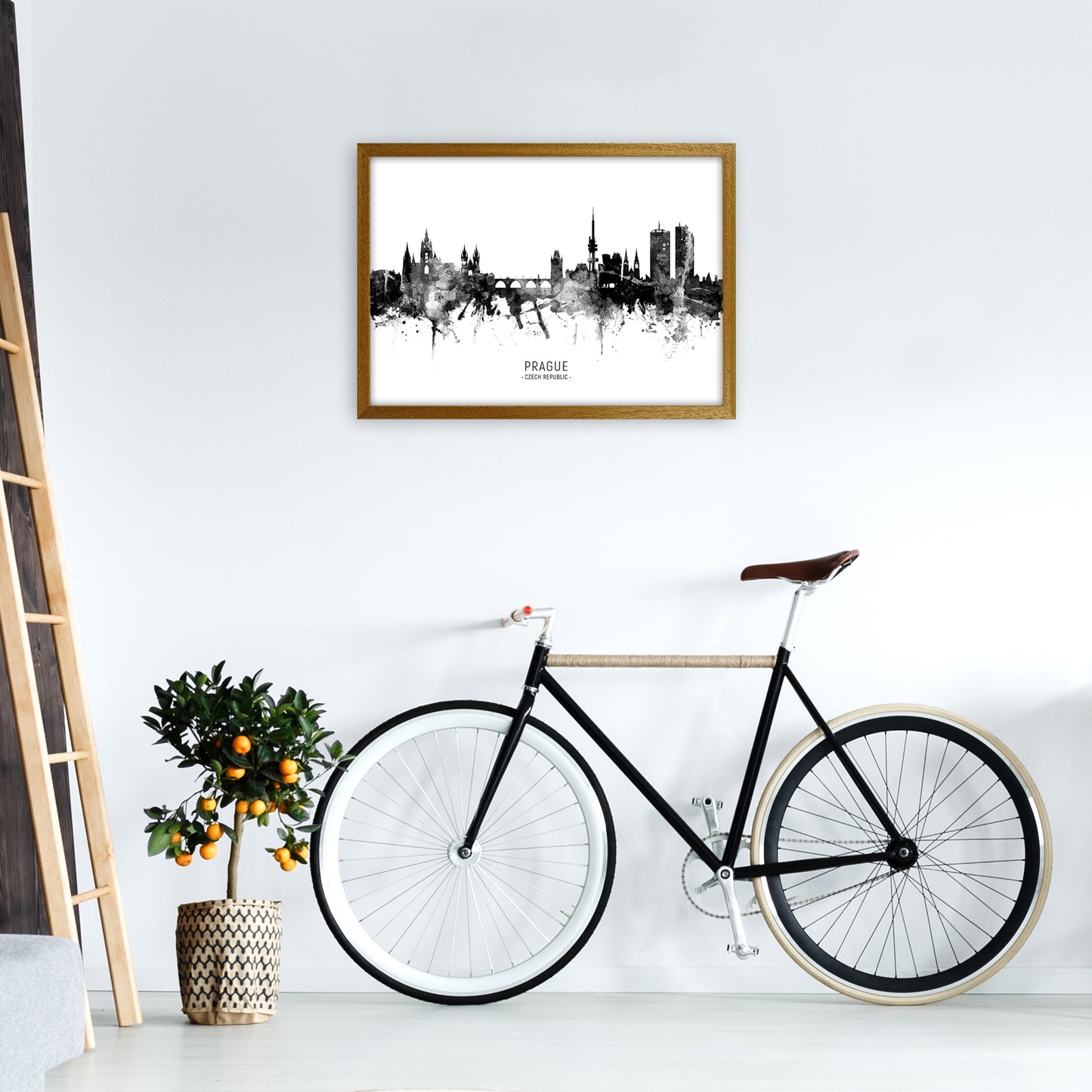 Prague Czech Republic Skyline Black White City Name  by Michael Tompsett A2 Print Only