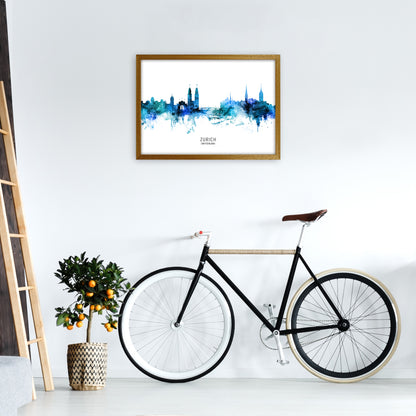 Zurich Switzerland Skyline Blue City Name  by Michael Tompsett A2 Print Only