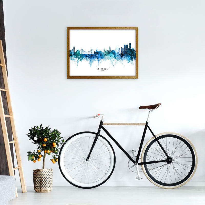 Istanbul Turkey Skyline Blue City Name  by Michael Tompsett A2 Print Only