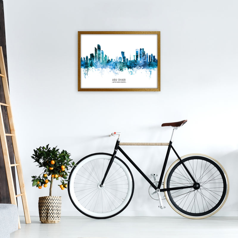 Abu Dhabi United Arab Emirates Skyline Blue City Name  by Michael Tompsett A2 Print Only