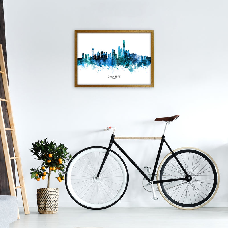 Shanghai China Skyline Blue City Name  by Michael Tompsett A2 Print Only