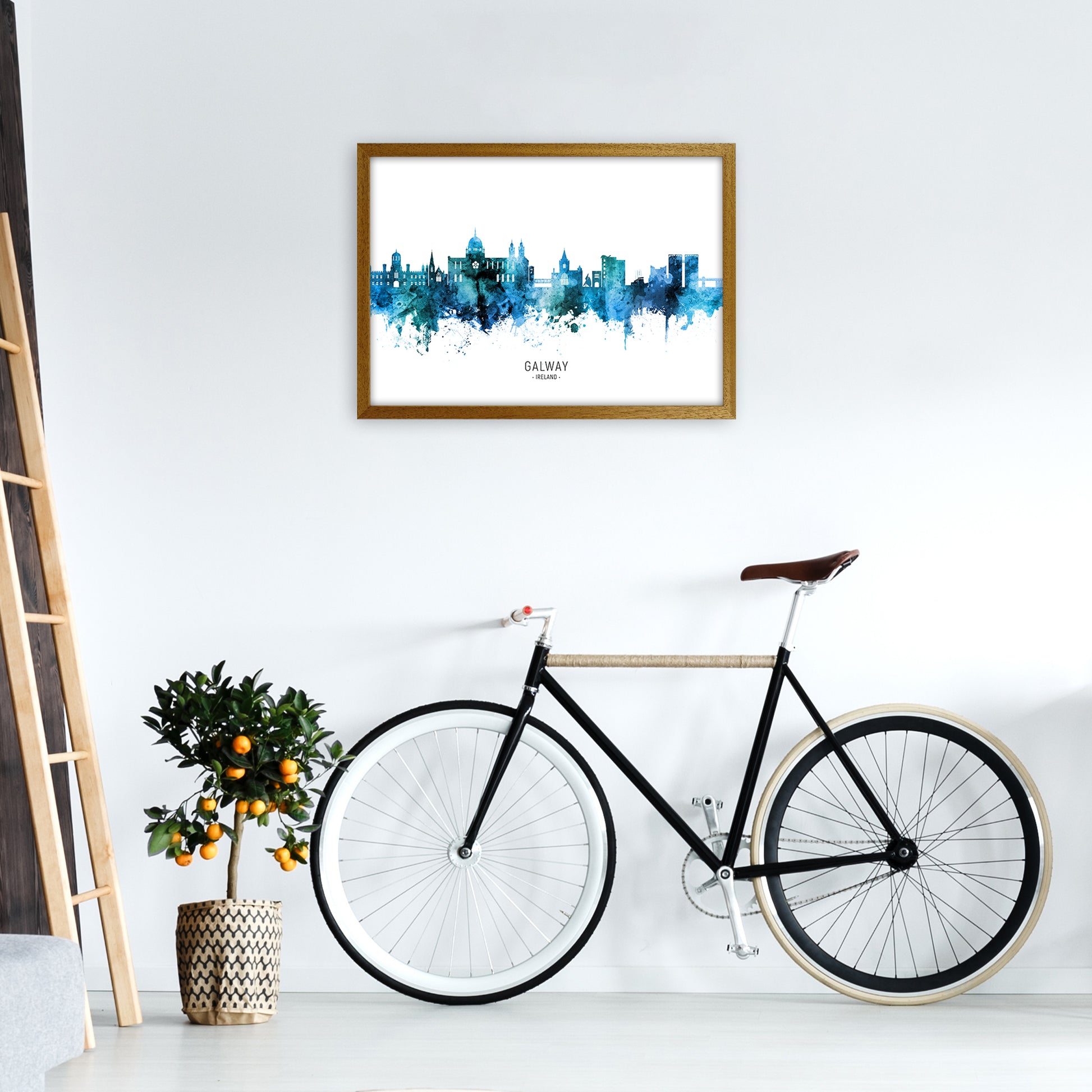 Galway Ireland Skyline Blue City Name  by Michael Tompsett A2 Print Only