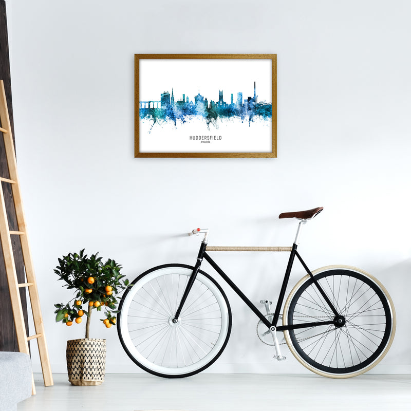 Huddersfield England Skyline Blue City Name  by Michael Tompsett A2 Print Only