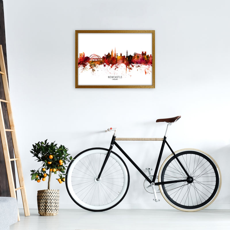 Newcastle England Skyline Red City Name  by Michael Tompsett A2 Print Only