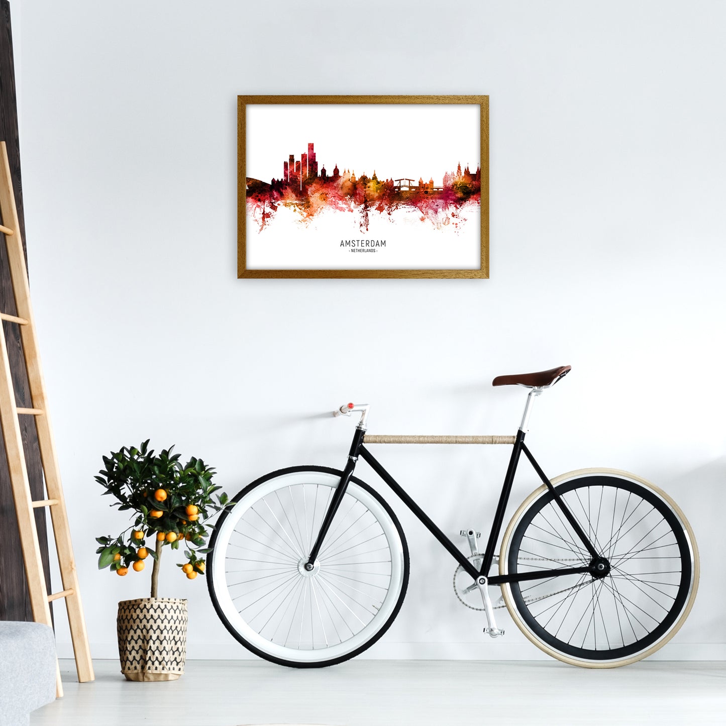 Amsterdam Netherlands Skyline Red City Name  by Michael Tompsett A2 Print Only