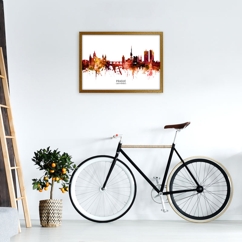 Prague Czech Republic Skyline Red City Name  by Michael Tompsett A2 Print Only