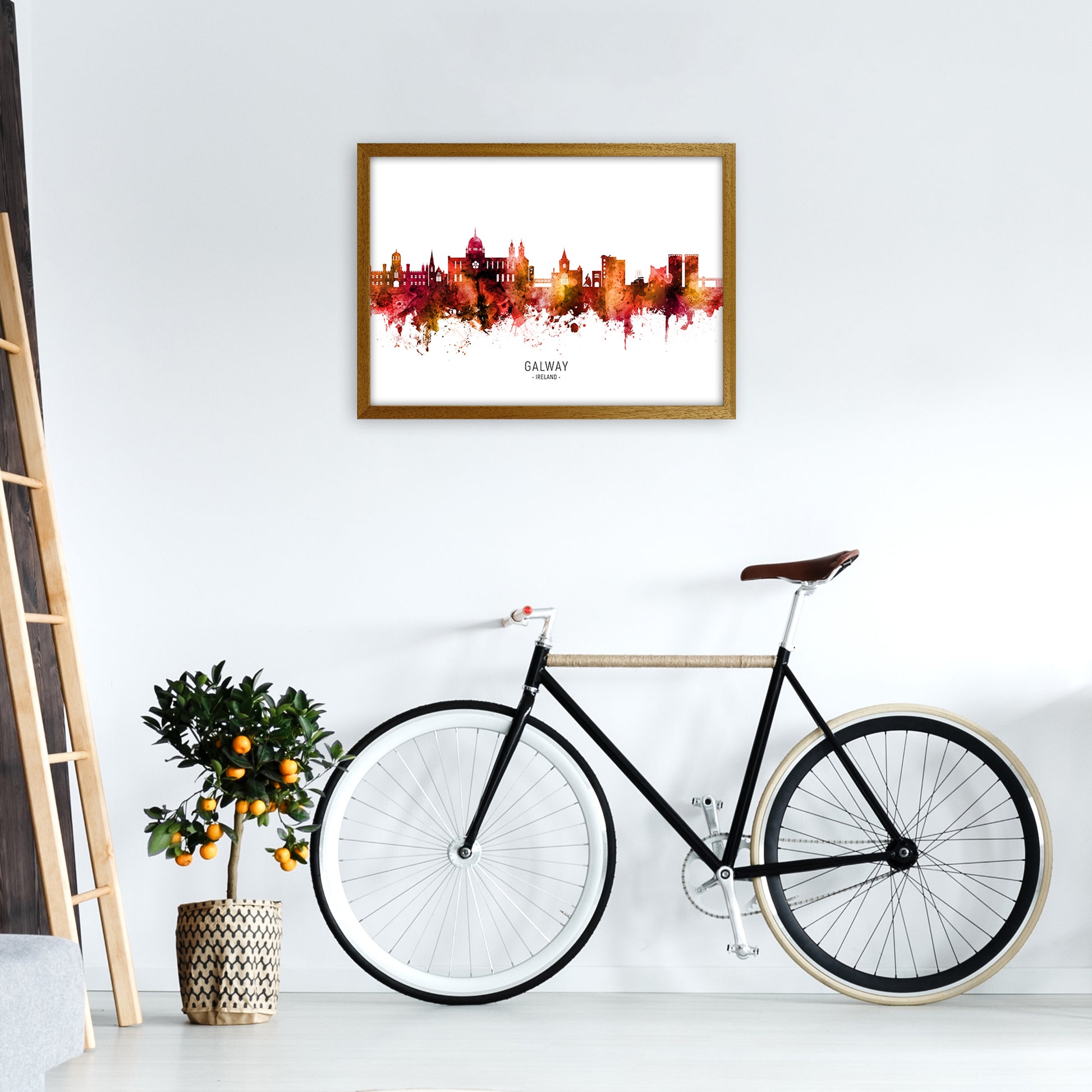 Galway Ireland Skyline Red City Name  by Michael Tompsett A2 Print Only
