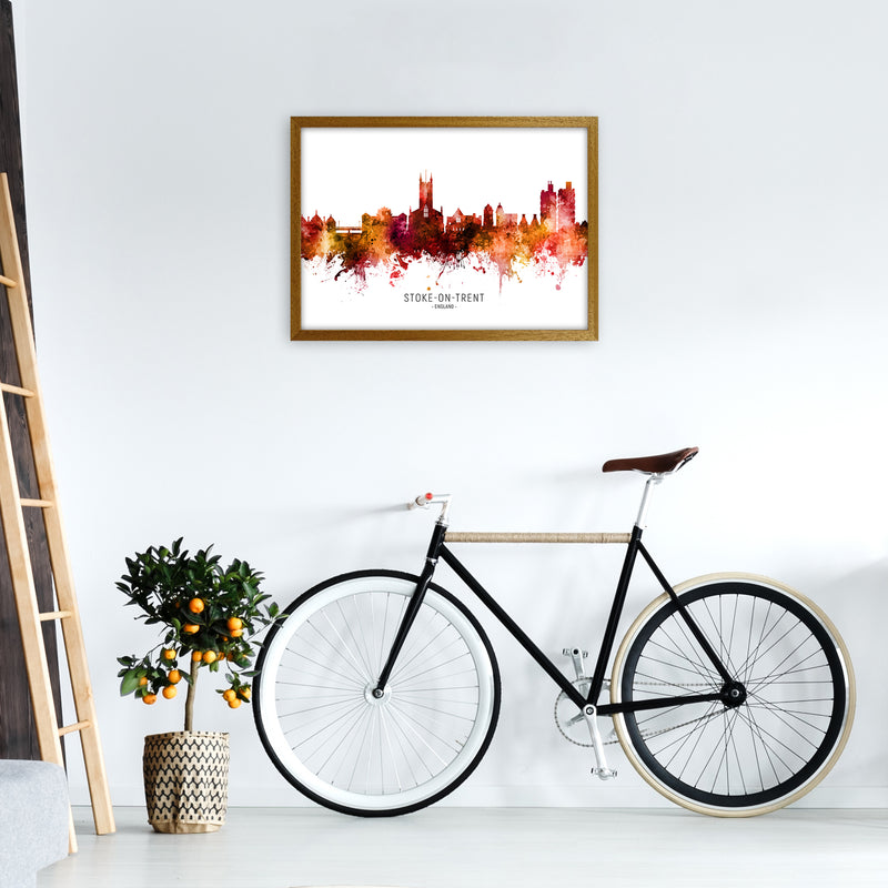 Stoke-On-Trent England Skyline Red City Name  by Michael Tompsett A2 Print Only