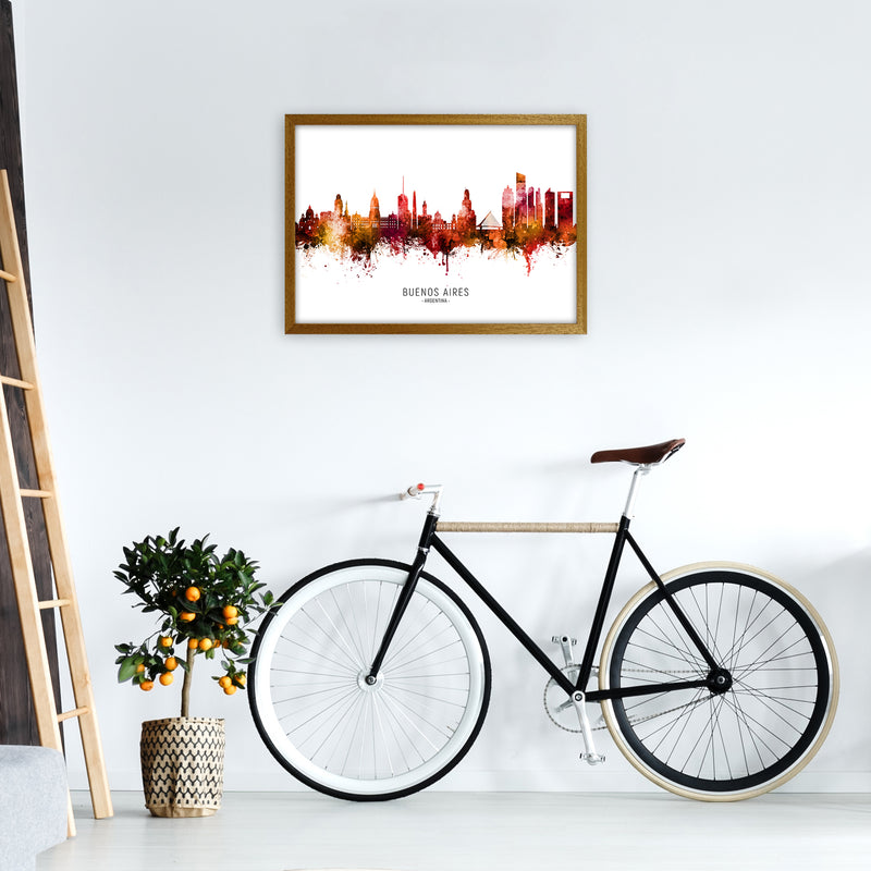 Buenos Aires Argentina Skyline Red City Name  by Michael Tompsett A2 Print Only
