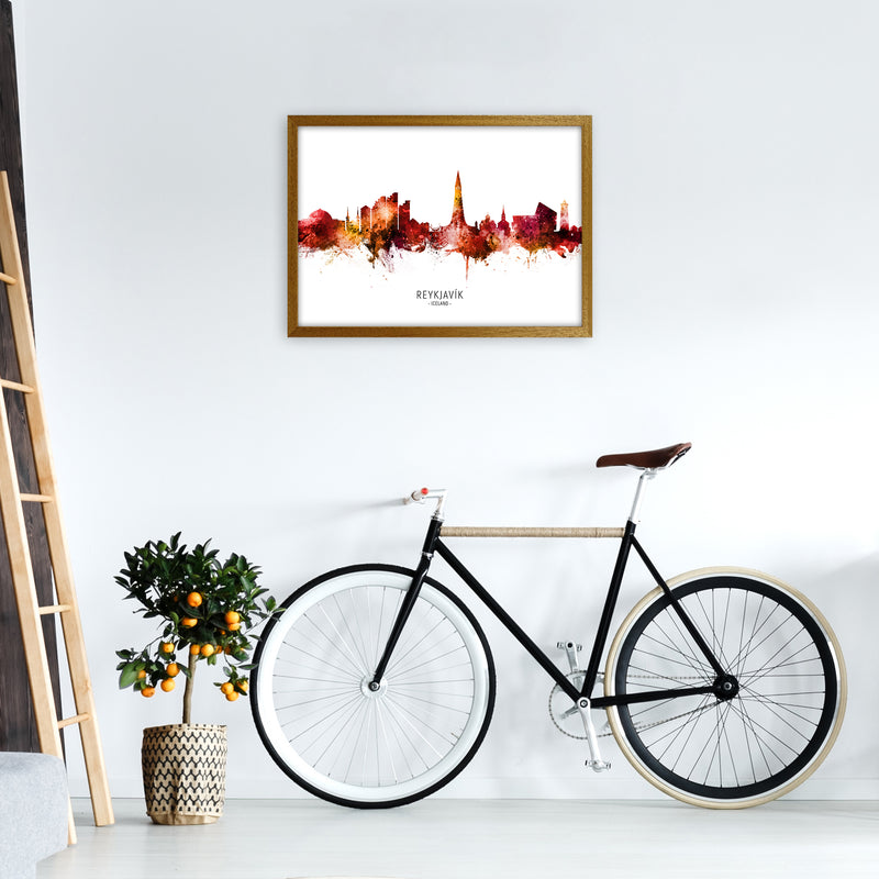 Reykjavik Iceland Skyline Red City Name  by Michael Tompsett A2 Print Only