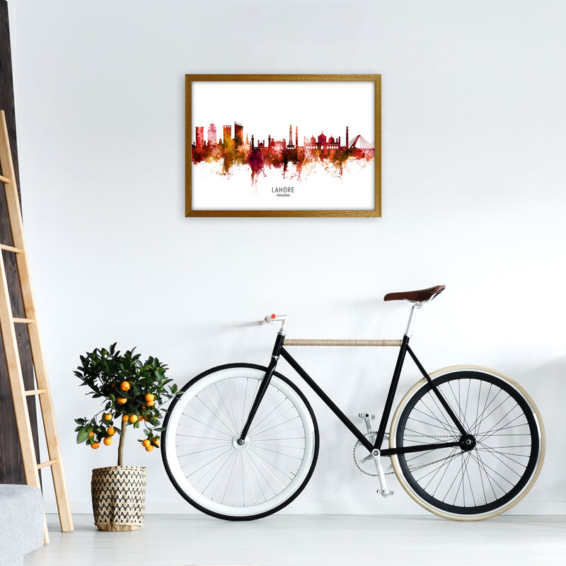 Lahore Pakistan Skyline Red City Name  by Michael Tompsett A2 Print Only