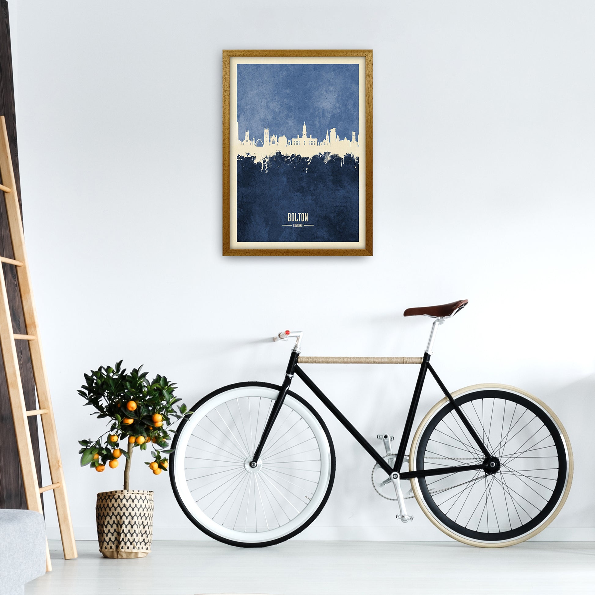 Bolton England Skyline Portrait Navy Art Print by Michael Tompsett A2 Print Only