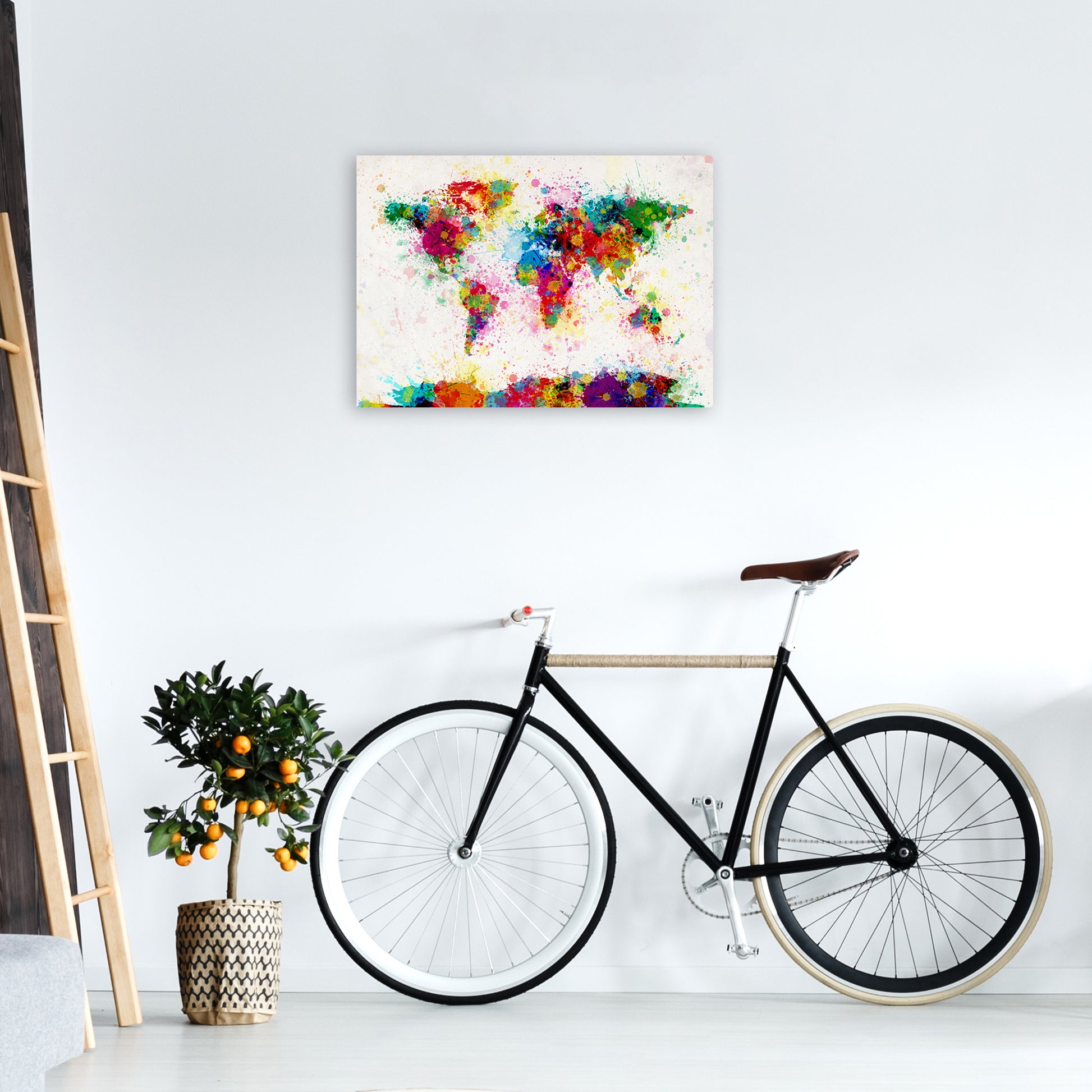 World Map Paint Splashes Art Print by Michael Tompsett A2 Black Frame