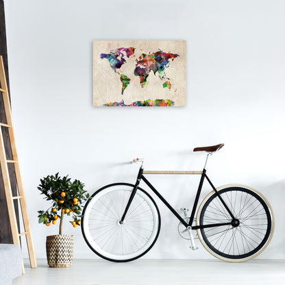 World Map Abstract Watercolour Art Print by Michael Tompsett A2 Black Frame