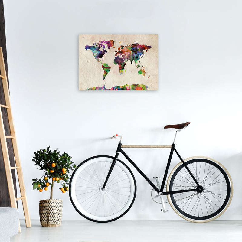 World Map Abstract Watercolour Art Print by Michael Tompsett A2 Black Frame