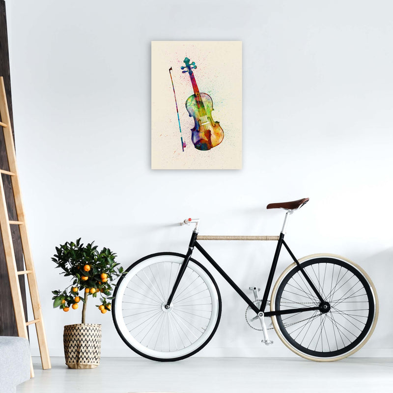 Violin Watercolour Multi-Colour Print by Michael Tompsett A2 Black Frame