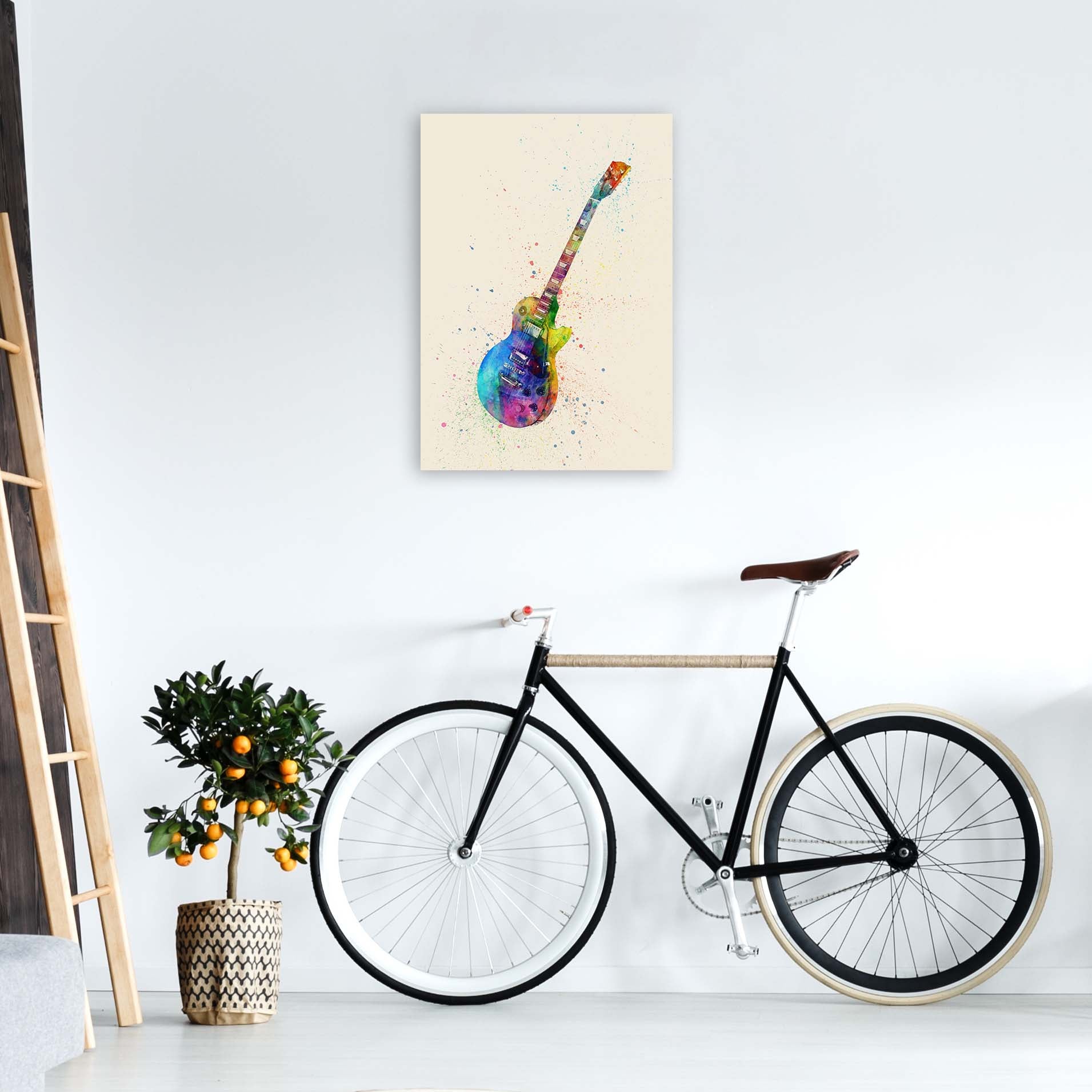 Electric Guitar Watercolour Ii Multi-Colour Print by Michael Tompsett A2 Black Frame