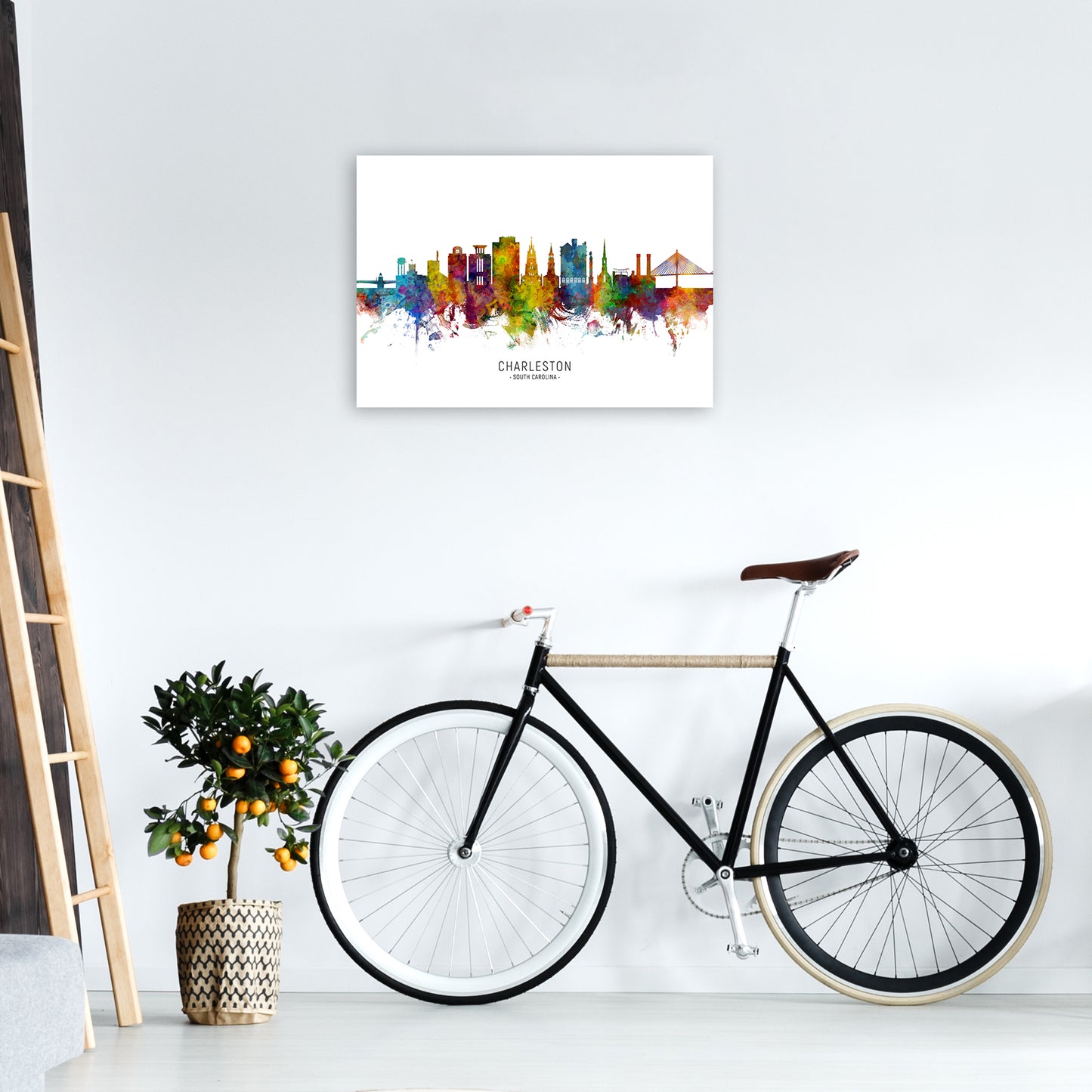 Charleston South Carolina Skyline Print by Michael Tompsett A2 Black Frame
