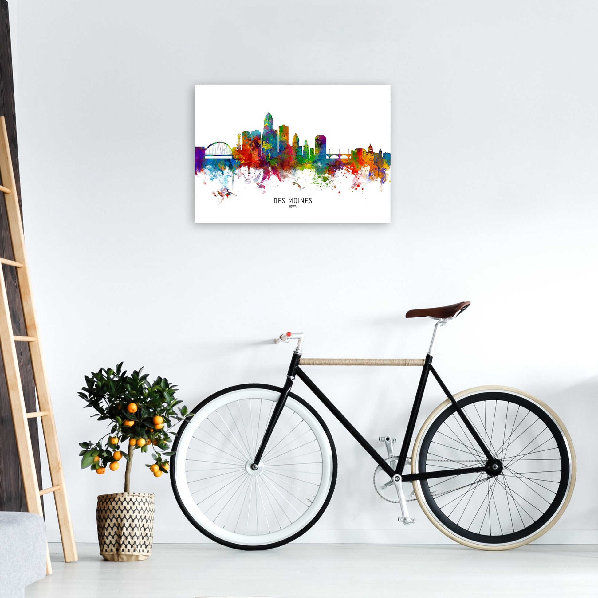 Des Moines Iowa Skyline Art Print by Michael Tompsett A2 Black Frame