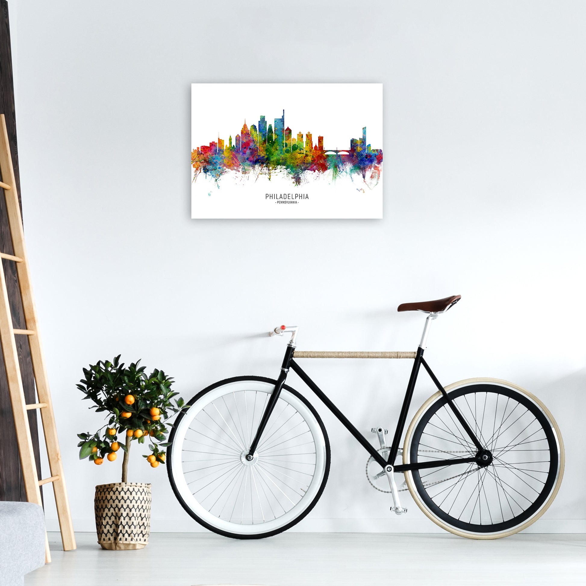 Philadelphia Pennsylvania Skyline Print by Michael Tompsett A2 Black Frame