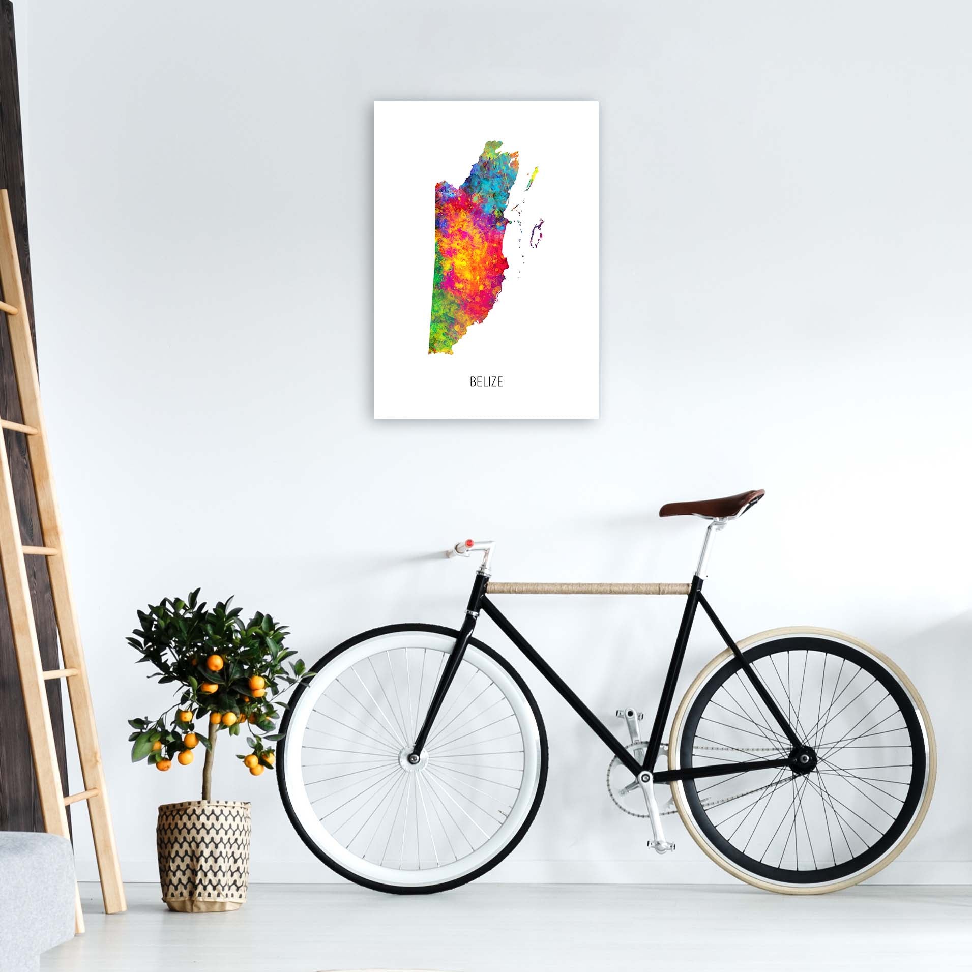 Belize Watercolour Map Art Print by Michael Tompsett A2 Black Frame