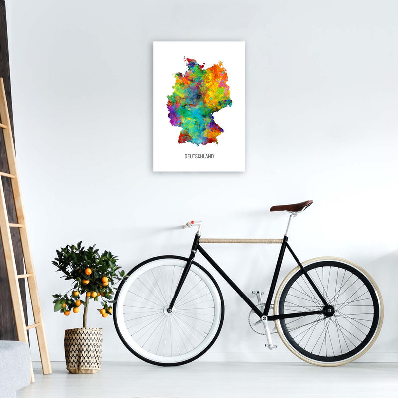Deutschland Watercolour Map Art Print by Michael Tompsett A2 Black Frame