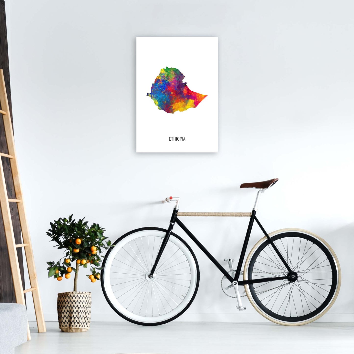Ethiopia Watercolour Map Art Print by Michael Tompsett A2 Black Frame
