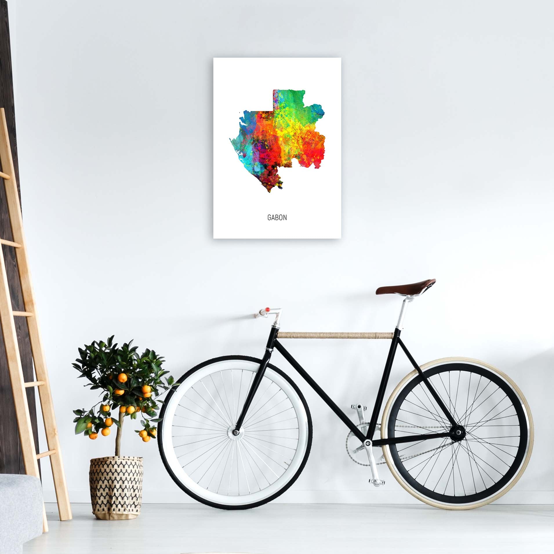 Gabon Watercolour Map Art Print by Michael Tompsett A2 Black Frame