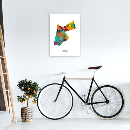 Jordan Watercolour Map Art Print by Michael Tompsett A2 Black Frame