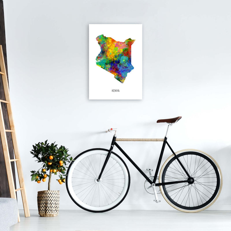 Kenya Watercolour Map Art Print by Michael Tompsett A2 Black Frame