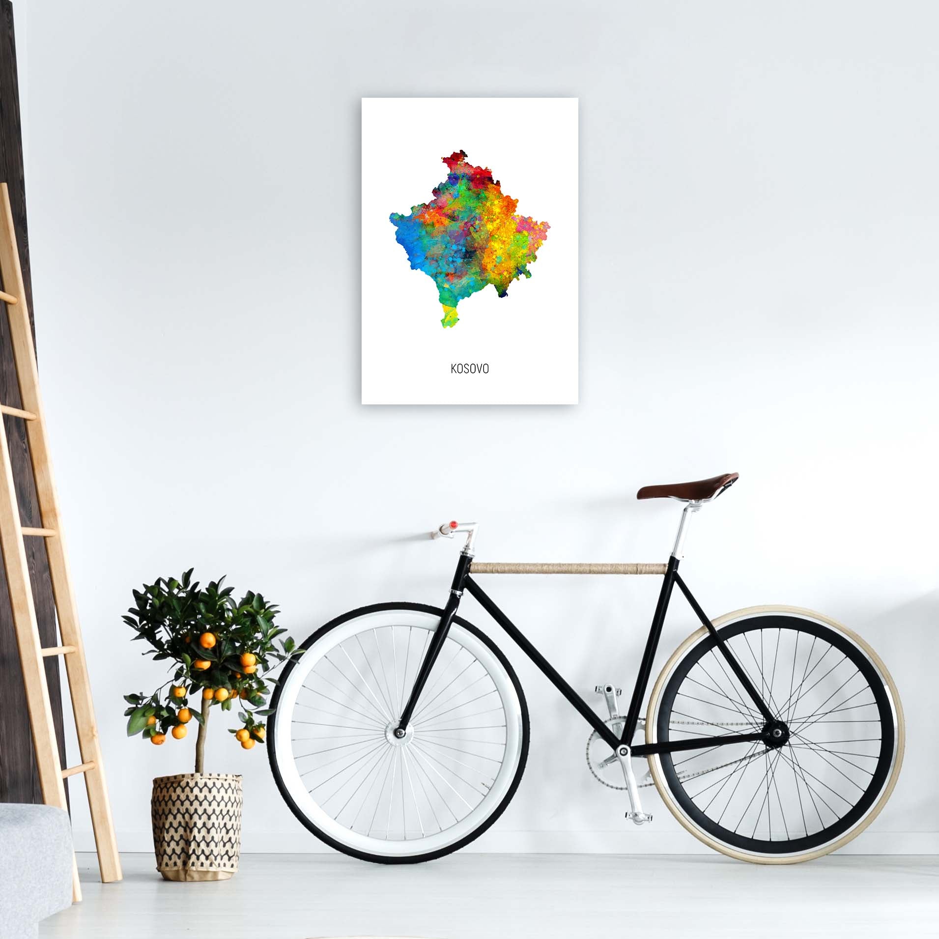 Kosovo Watercolour Map Art Print by Michael Tompsett A2 Black Frame