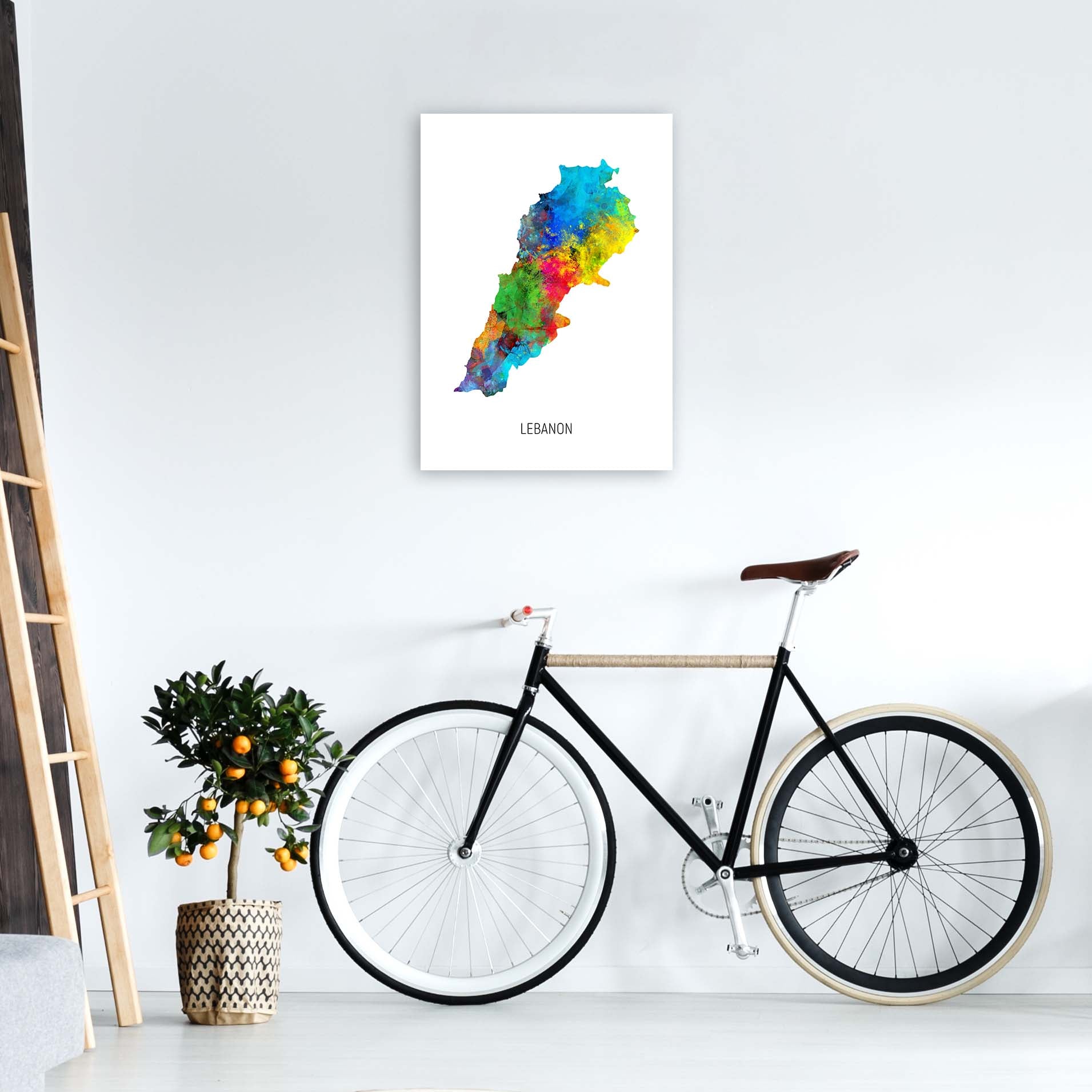 Lebanon Watercolour Map Art Print by Michael Tompsett A2 Black Frame