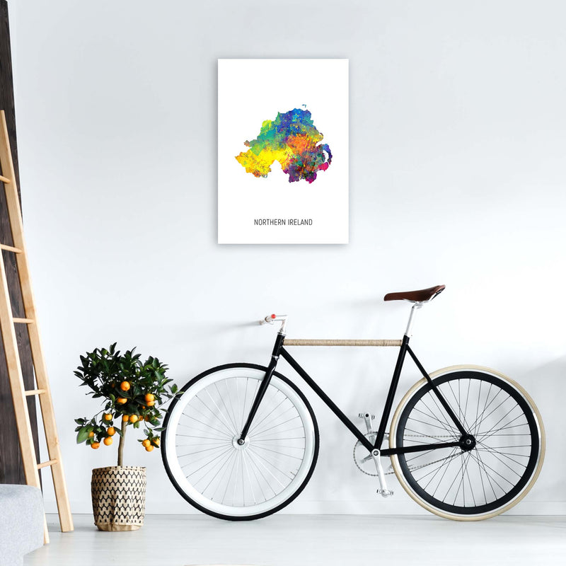 Northern Ireland Watercolour Map Print by Michael Tompsett A2 Black Frame