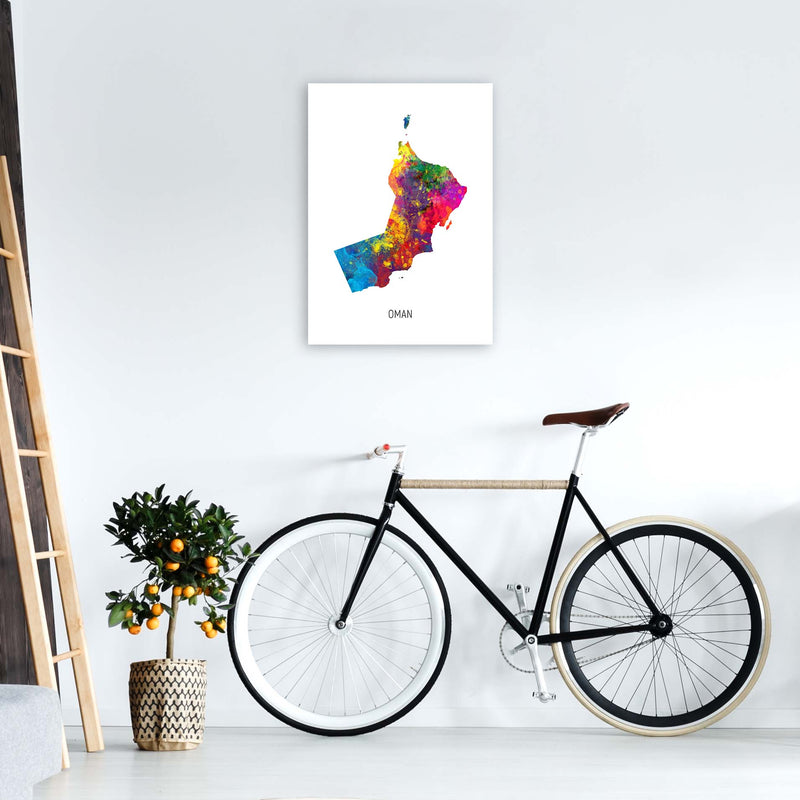 Oman Watercolour Map Art Print by Michael Tompsett A2 Black Frame